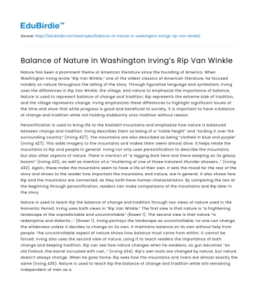 Balance of Nature in Washington Irving’s Rip Van Winkle