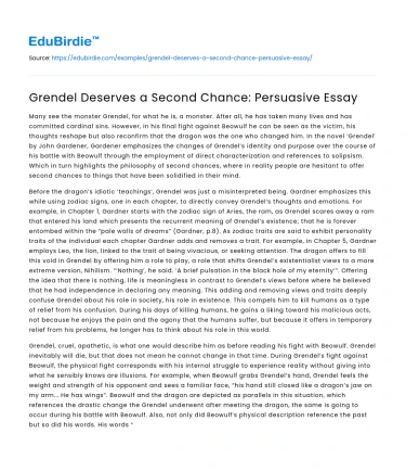 Grendel Deserves a Second Chance: Persuasive Essay