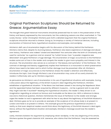 Return Original Parthenon Sculptures to Greece