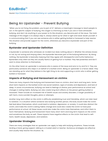 Being An Upstander – Prevent Bullying
