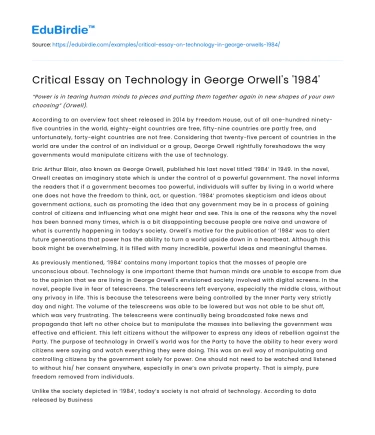 Critical Essay on Technology in George Orwell’s ‘1984’