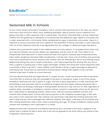 Seasoned Milk in Schools