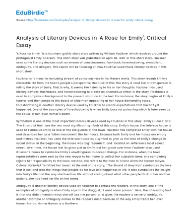 Analysis of Literary Devices in ‘A Rose for Emily’: Critical Essay