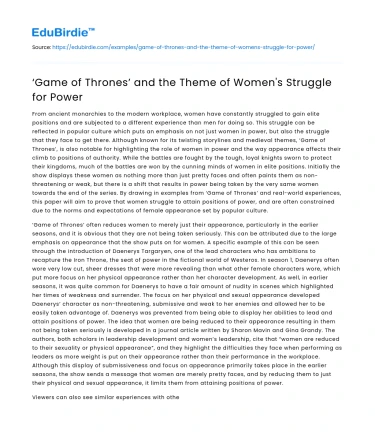 ‘Game of Thrones’ and the Theme of Women’s Struggle for Power