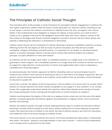 The Principles of Catholic Social Thought