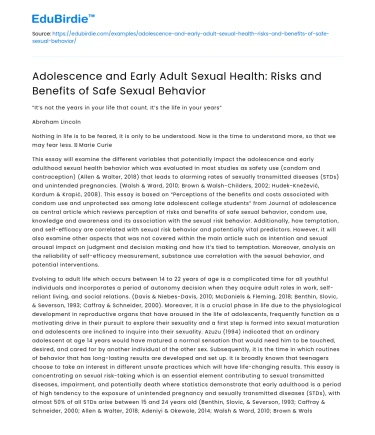 Adolescent Sexual Health: Risks & Benefits of Safe Behavior