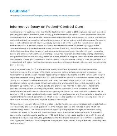 Informative Essay on Patient-Centred Care