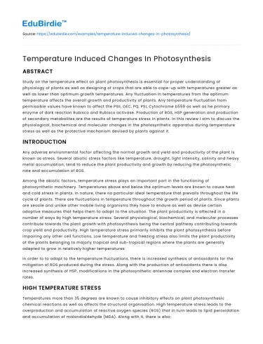 Temperature Induced Changes In Photosynthesis