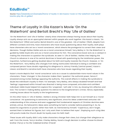 Loyalty in ‘On the Waterfront’ and ‘Life of Galileo’
