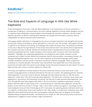 The Role and Aspects of Language in Hills Like White Elephants