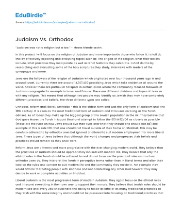 Judaism Vs. Orthodox