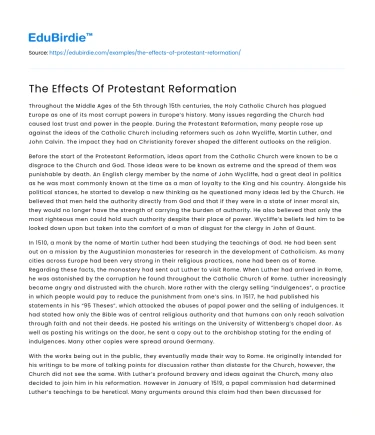 The Effects Of Protestant Reformation
