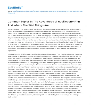 Shared Themes in Huckleberry Finn & Where The Wild Things Are