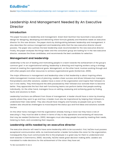 Leadership And Management Needed By An Executive Director