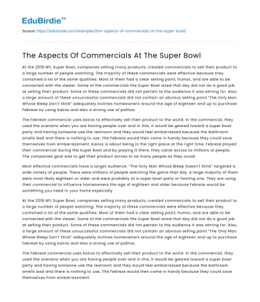 The Aspects Of Commercials At The Super Bowl