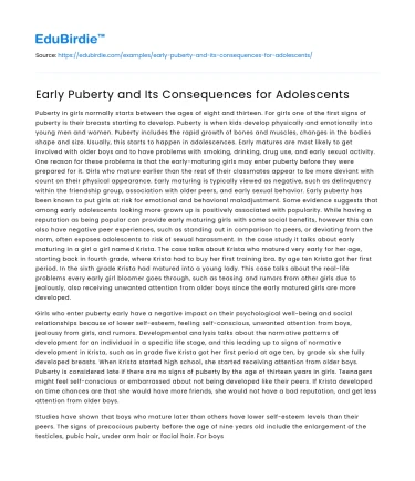 Early Puberty and Its Consequences for Adolescents