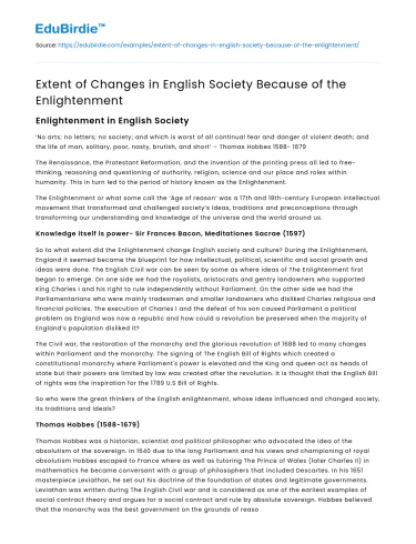 Extent of Changes in English Society Because of the Enlightenment