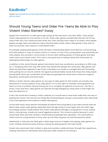 Should Teens Play Violent Video Games
