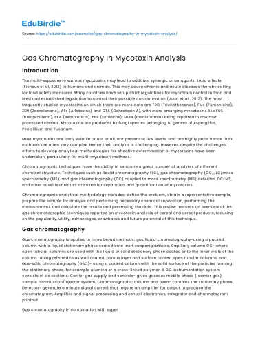 Gas Chromatography In Mycotoxin Analysis