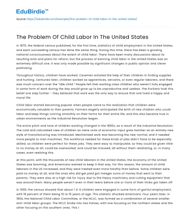 The Problem Of Child Labor In The United States