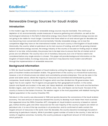 Renewable Energy Sources for Saudi Arabia