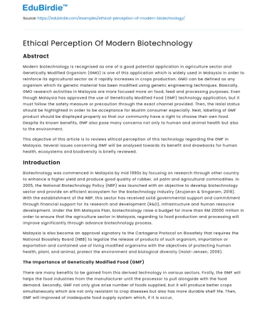 Ethical Perception Of Modern Biotechnology