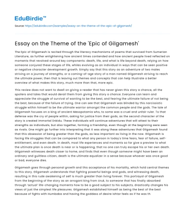 Essay on the Theme of the ‘Epic of Gilgamesh’