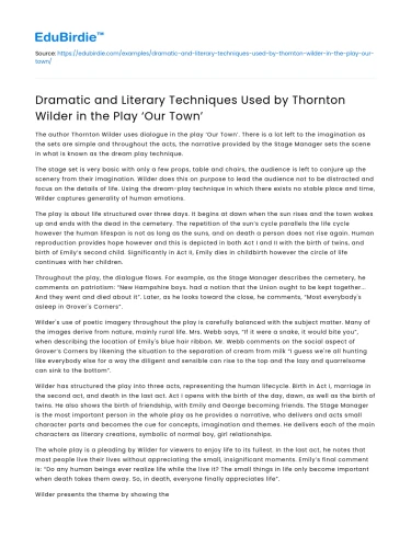 Techniques in Thornton Wilder’s ‘Our Town’