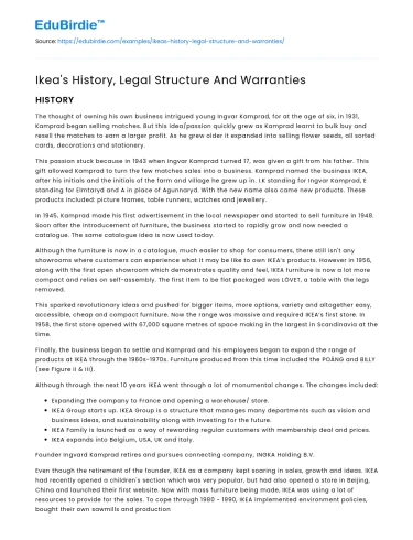 Ikea’s History, Legal Structure And Warranties