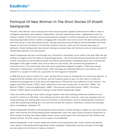 Portrayal Of New Woman In The Short Stories Of Shashi Deshpande
