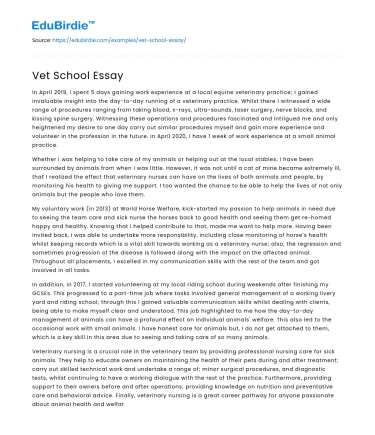 Vet School Essay