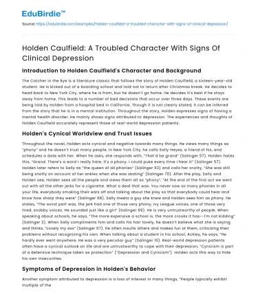 Holden Caulfield: A Troubled Character With Signs Of Clinical Depression