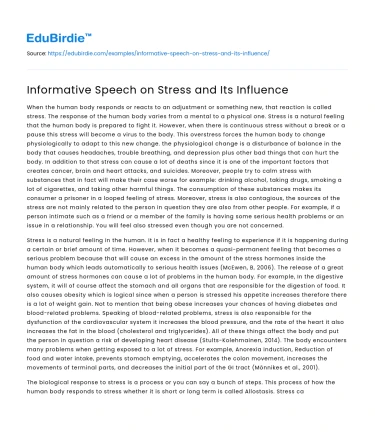 Informative Speech on Stress and Its Influence