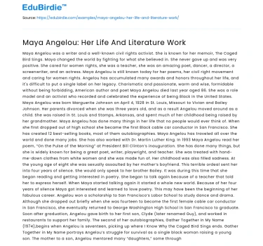 Maya Angelou: Her Life And Literature Work