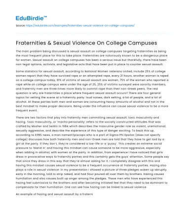 Fraternities & Sexual Violence On College Campuses