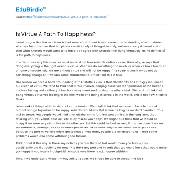 Is Virtue A Path To Happiness?