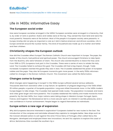 Life in 1400s: Informative Essay