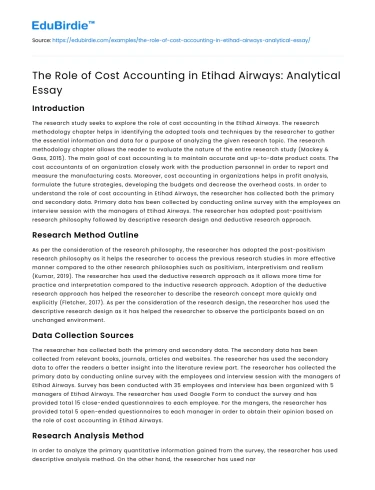 The Role of Cost Accounting in Etihad Airways: Analytical Essay