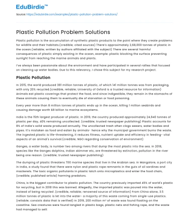 Plastic Pollution Problem Solutions