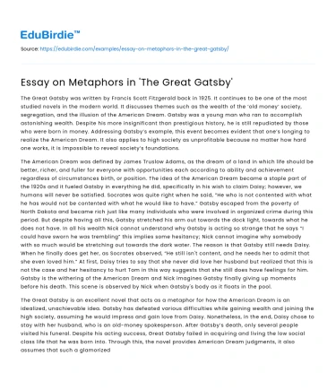 Essay on Metaphors in ‘The Great Gatsby’