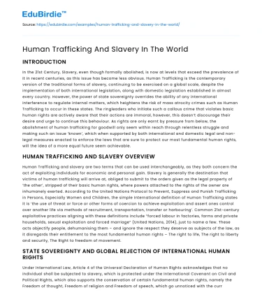 Human Trafficking And Slavery In The World