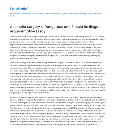 Cosmetic Surgery Should Be Banned