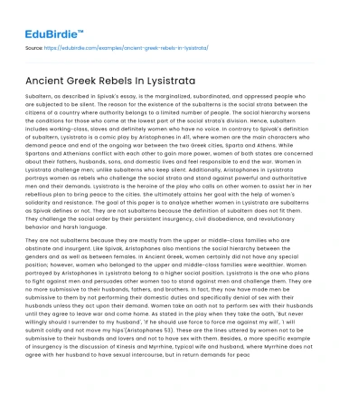 Ancient Greek Rebels In Lysistrata