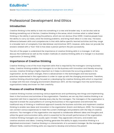 Professional Development And Ethics