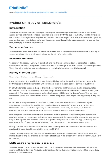 Evaluation Essay on McDonald’s