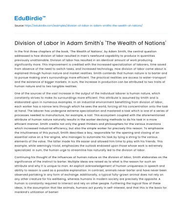 Division of Labor in Adam Smith’s ‘The Wealth of Nations’