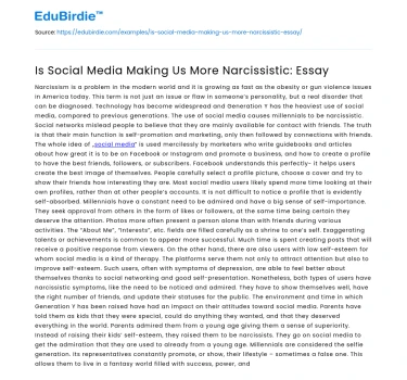 Is Social Media Making Us More Narcissistic: Essay