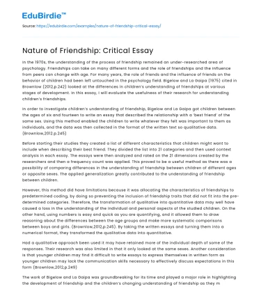 Nature of Friendship: Critical Essay