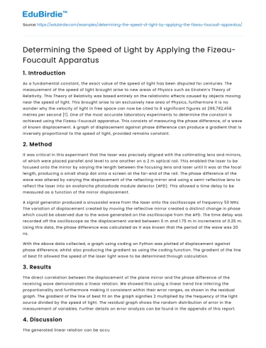 Determining the Speed of Light by Applying the Fizeau-Foucault Apparatus