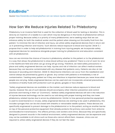 How San We Reduce Injuries Related To Phlebotomy